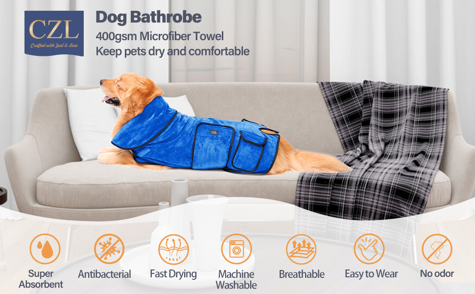 Dog Drying Coat, Dog Bathrobe Towel, Super Absorbent Dog