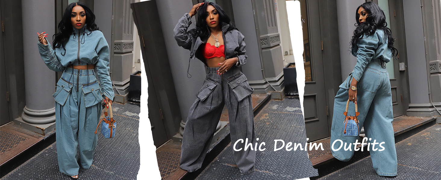 jean two piece set for women
