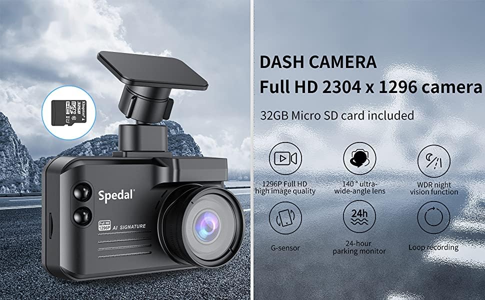 Spedal GPS Radar Detectors Dash Cam 3 in 1, 1296P 140 ° Wide Angle Car