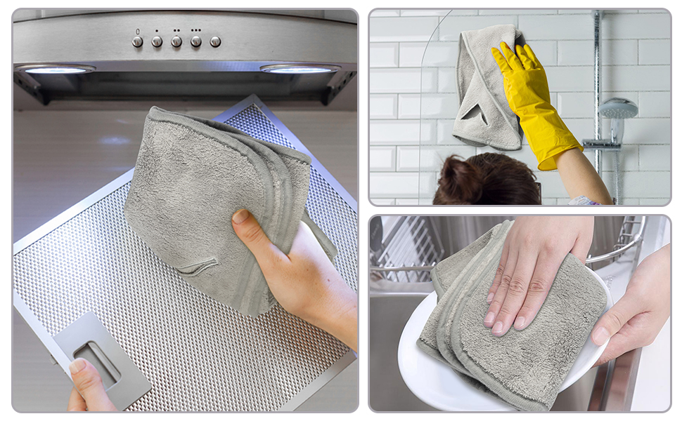 R HORSE 4Pcs Grey Hand Towels with Hanging Loops, Absorbent Coral