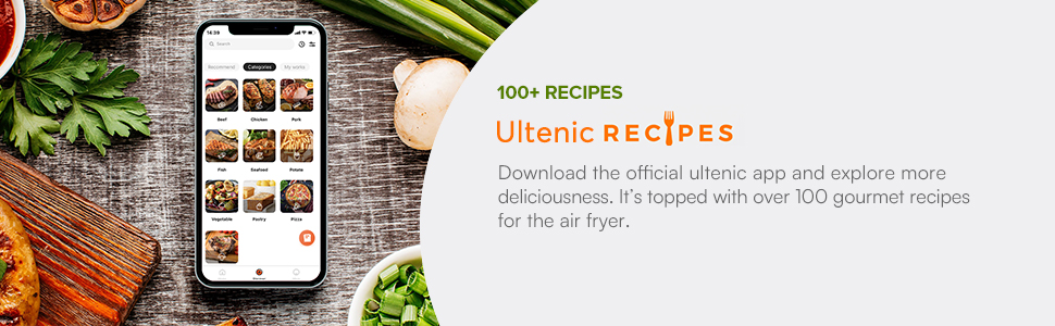 ULTENIC K20 - Dual Air Fryer - 3.8L*2 Air Fryer With Double - Independent Cooking & Sync Finish - Online Recipes - Digital Display With 6 Presets - 2850W 22 recipes