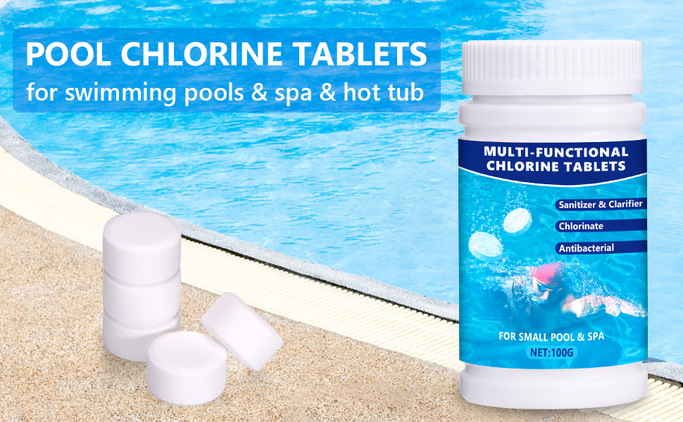 Pool Chlorine Tablets,100g Multifunction Chlorine Tablets for Hot Tub