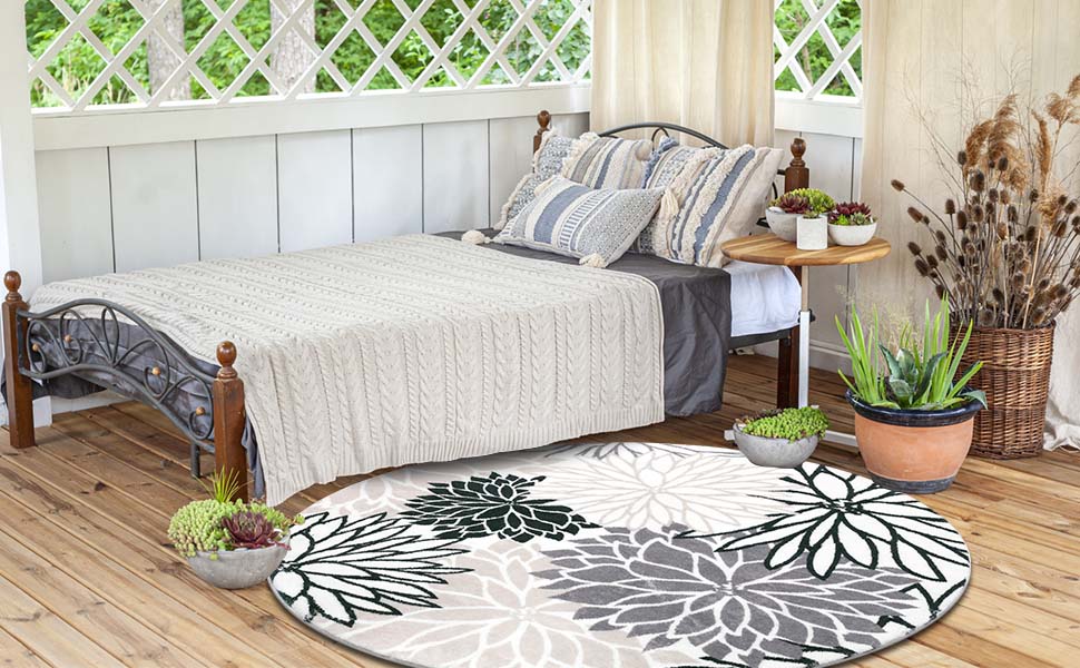 HEBE Medallion Round Rug 4ft,Floral Round Rugs for Bedroom