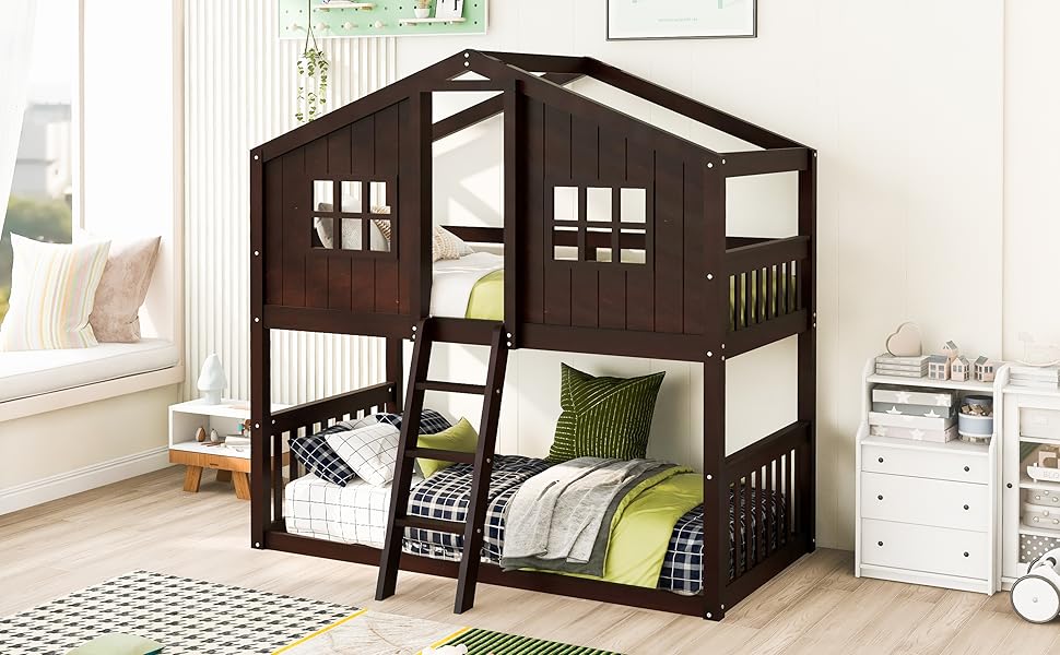 Amazon.com: House Shaped Twin Over Twin House Bunk Bed with