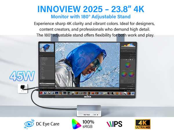 Innoview PM608-01B 23.8インチ 4K モバイルモニター Amazon.co.jp: InnoView モバイルモニター 23.8インチ 4K