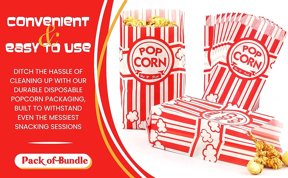 Zahaat 100 Pcs 1 OZ Popcorn Bags Red and white Bulk Popcorn