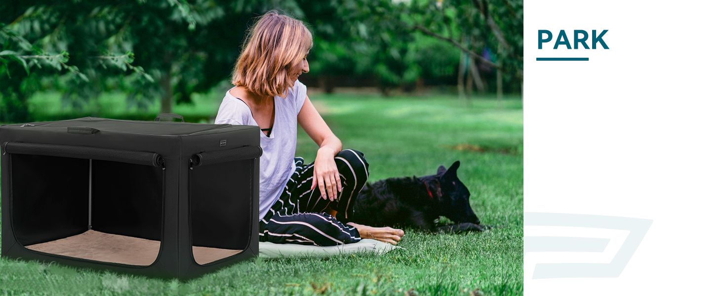 Petsfit Soft Sided Dog Kennel with Thicken Mat, Adjustable Fabric