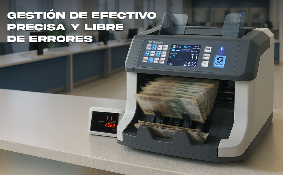 Contador billetes automático 1200/min doble bandeja multimoneda UV IR MG bancos pantalla dual