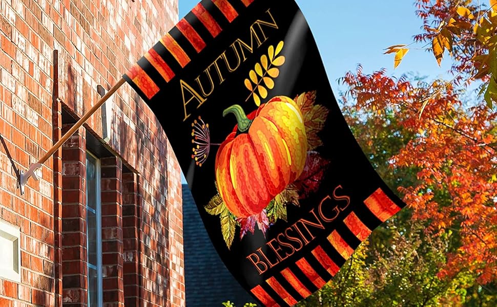 Morigins Fall House Flag with Pumpkin Autumn Blessings