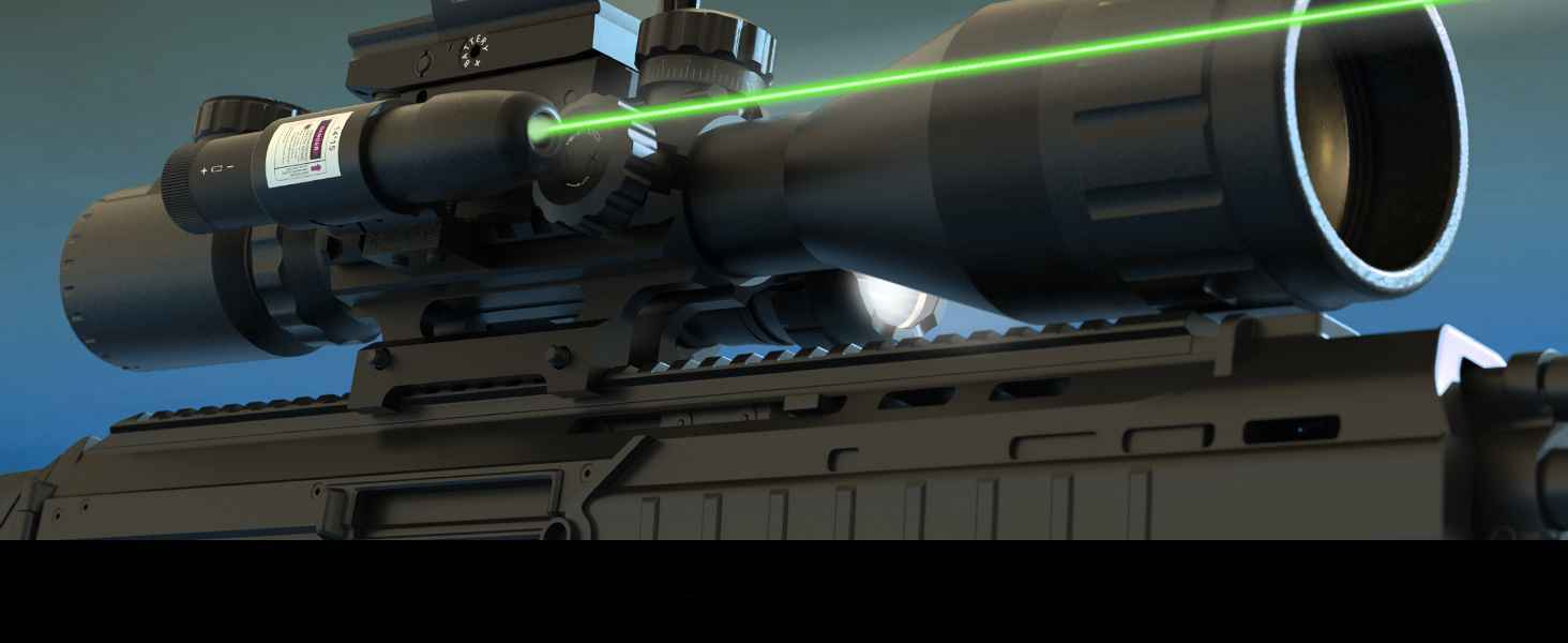 HIRAM 416x50 AO Rifle Scope Combo with Green Laser