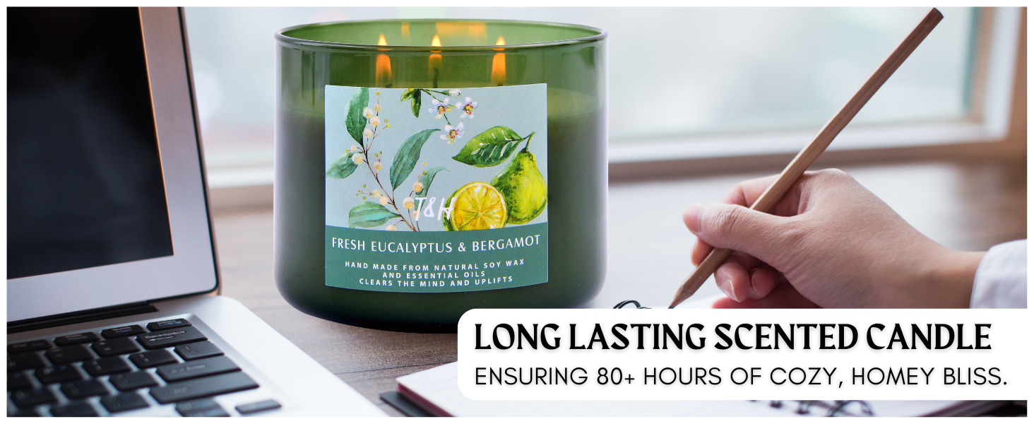 long lasting scented candle burn time of up to 80+ hours ensuring many hours of cozy homey bliss