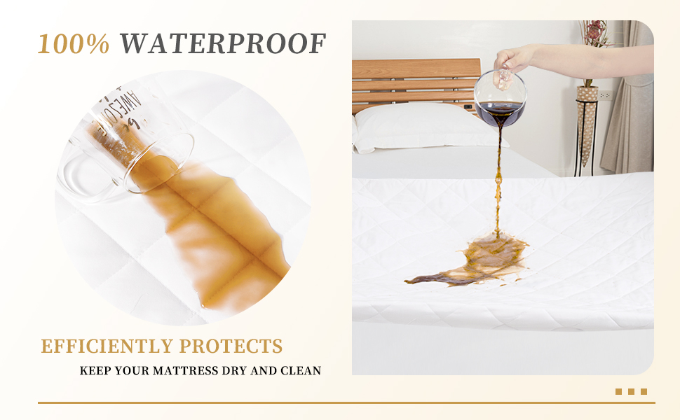 Quilted Fitted Queen Mattress Pad Cover, Waterproof Mattress Protector