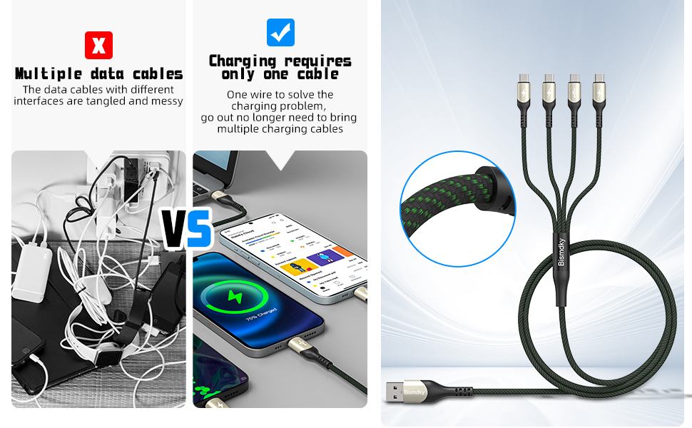 4FT Multi Charging Cable ，USB C Splitter Cable