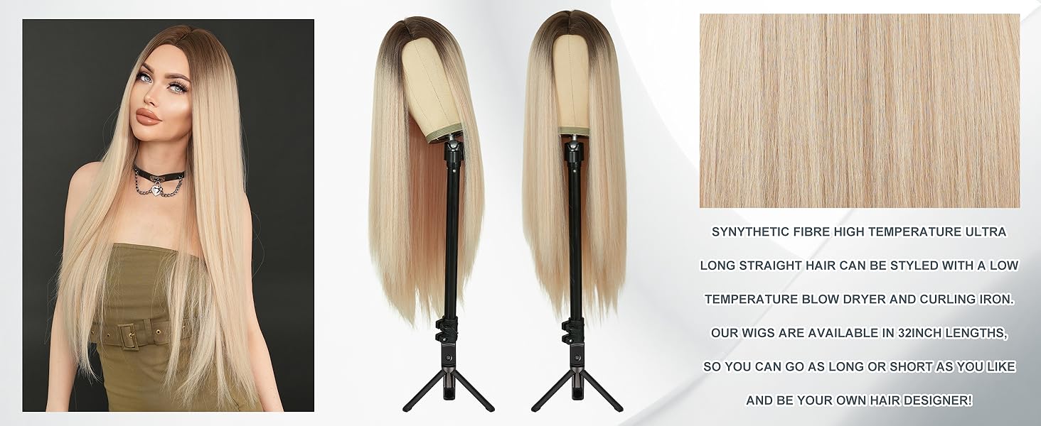 middle part highlight blonde ombre wig