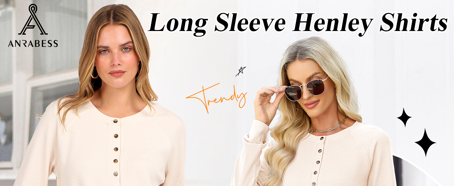 Women&#39;s Waffle Knit Tunic Tops Loose Long Sleeve Button Up V Neck Henley Shirts