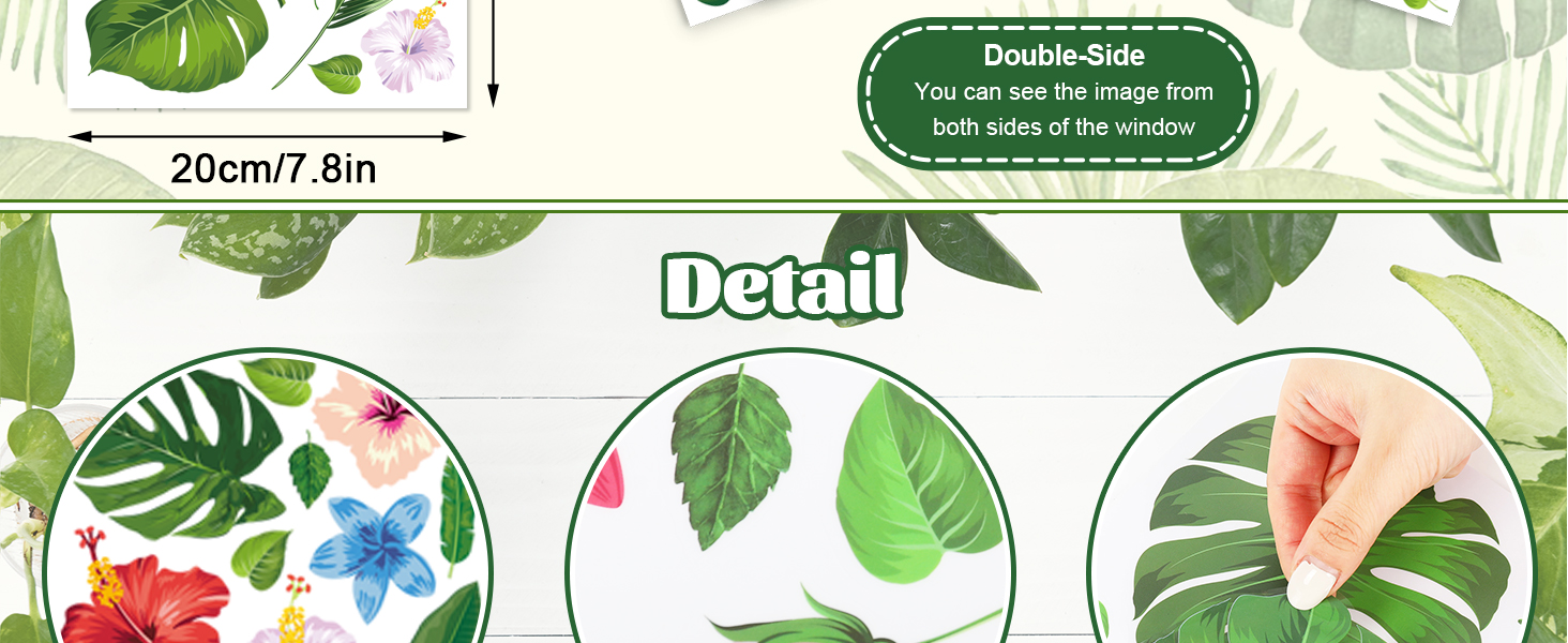 Whaline 9 Sheets Palm Leaves Window Clings Tropical Hibiscus... 7 9 Sheets Palm Leaves Window Clings