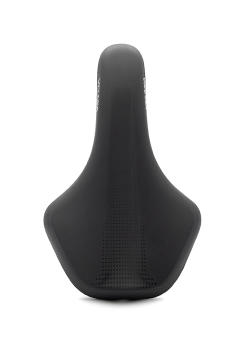 Schwarzer Fahrradsitz mit ergonomischem Design, strukturiertem Oberflächenmuster und länglicher Form für Komfort