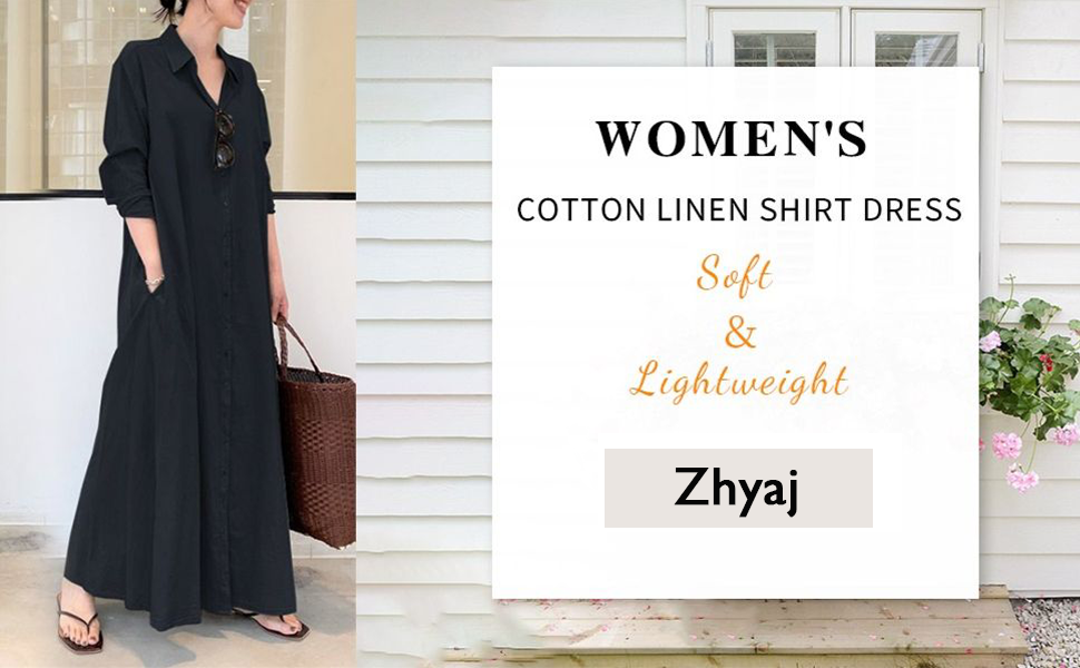 Cotton Shirt Dress for Womens Long Sleeve Button Down Lapel