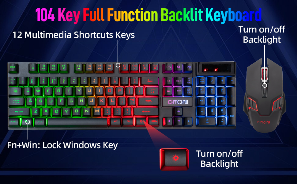 CHONCHOW USB Wireless Gaming Keyboard an... 12 wireless keyboard and mouse gaming rechargeable rgb backlit teclado inalámbrico