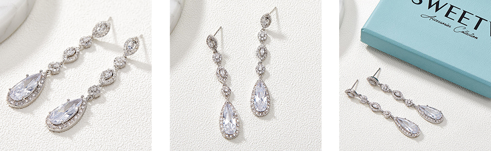 Silver Drop Earrings for Wedding Prom