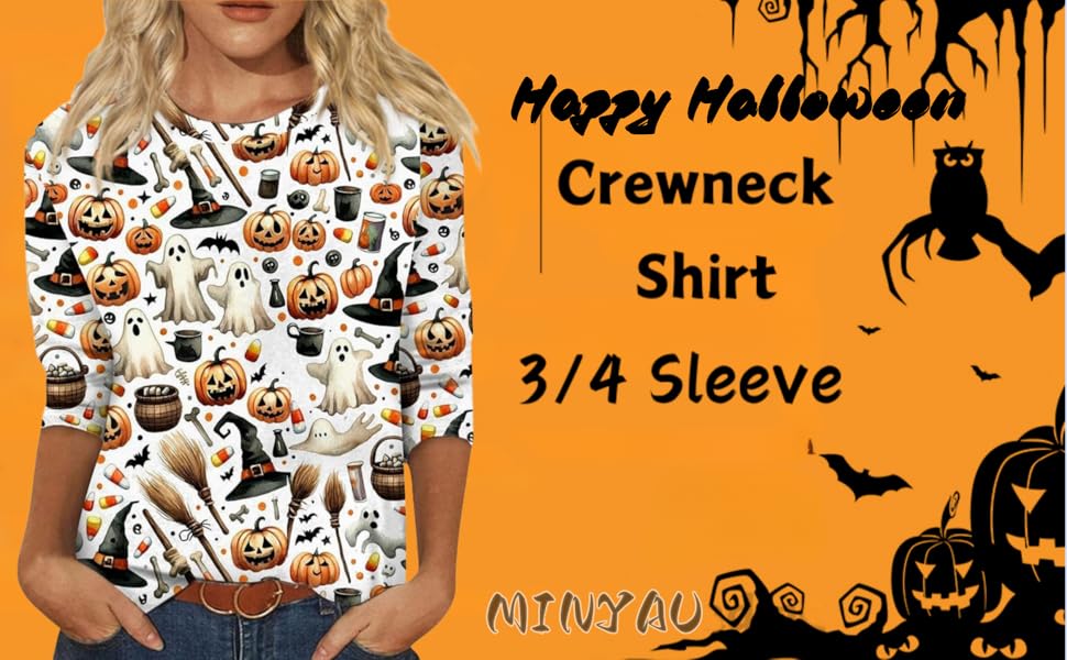 halloween shirts for women bloody shirts thanksgiving shirt 3/4 length sleeve womens tops clearance