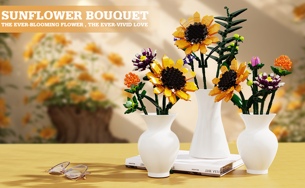 Flower゜・*:.。❁ Amazon.com: iATOM Sunflowers Bouquet Building Set