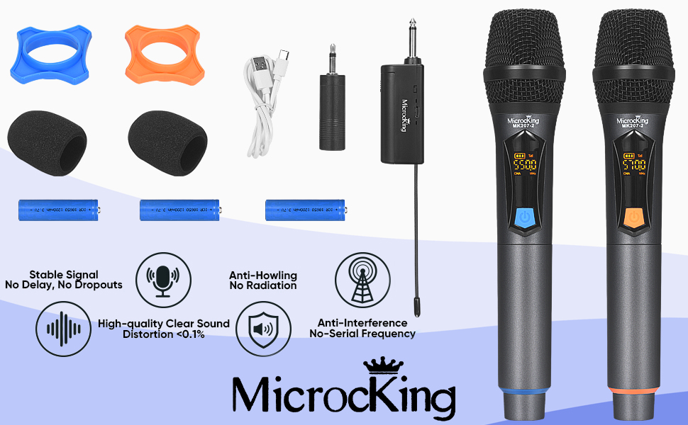 MicrocKing Wireless Microphone, UHF Metal Handheld Cordless Dynamic Mic