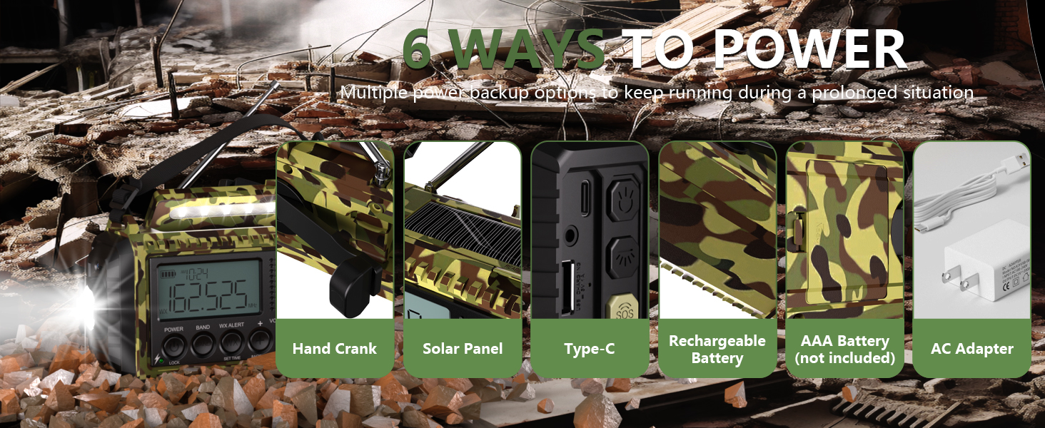 6 WAYS POWERED EMERGENCY WEATHER ALERT RADIO
