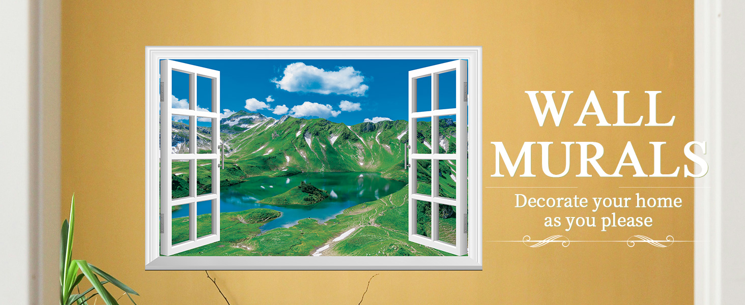 FLFK Fake Window Wall Decal Lakes in The Mountains Faux