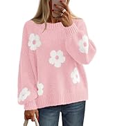 MEROKEETY Women's 2025 Fall Floral Sweater Cute Long Lantern Sleeve Crewneck Knit Pullover Tops