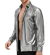 PJ PAUL JONES Mens Metallic Dress Shirts Long Sleeve Button Down 70s Disco Shirt Party Costume