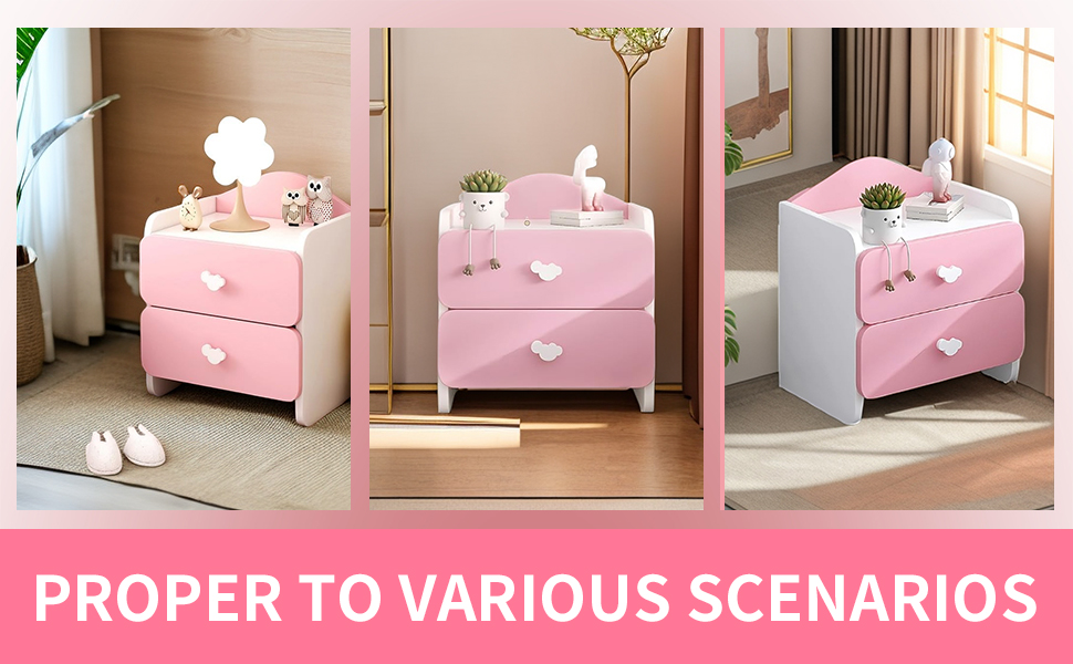 Pink Nightstand Chic Bedside Storage for Kids Girls Bedside