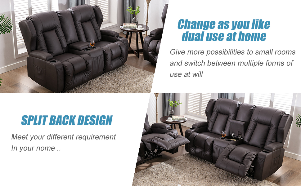 SAMERY 67" RV Loveseat Recliner Double Recliner RV Sofa