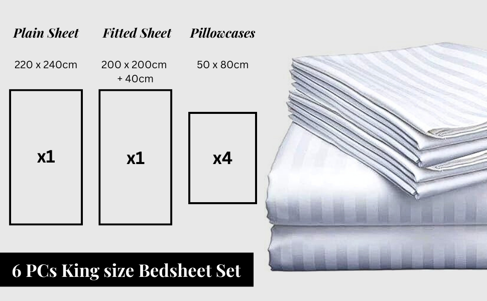 MOONCEE 6Pcs Bed Sheet King Size Set With Duvet Cover 220x240