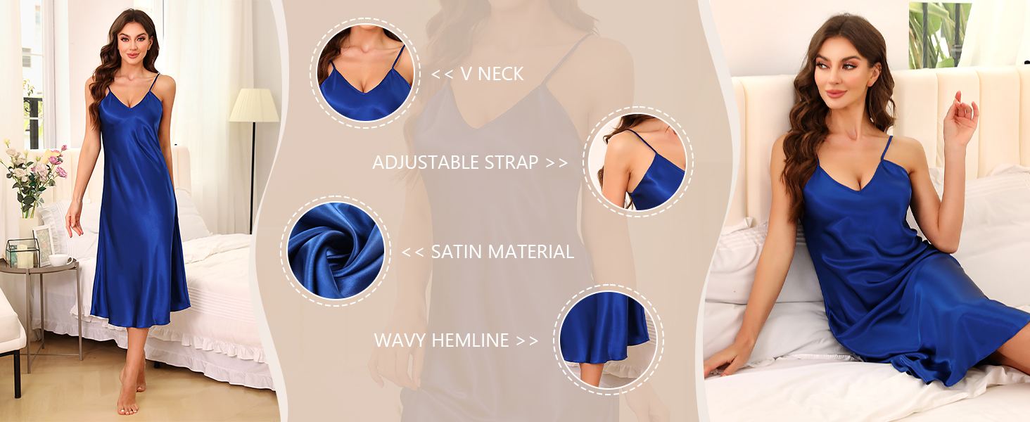 Litherday Women Silk Nightdress Lingerie Long Negligees Satin Chemise Nighty Nightwear Nightgown Full Slips Babydoll Sleepwear Strap Dress 12 626