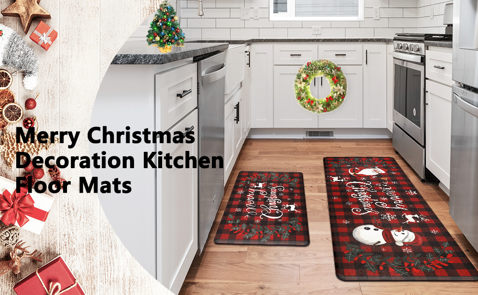 Capslpad Buffalo Plaid Christmas Kitchen Rugs Set of 2 Christmas Kitchen Rugs