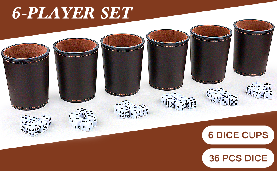 RERIVER FeltLined Leather Dice Cup Set, 6 Quiet Dice