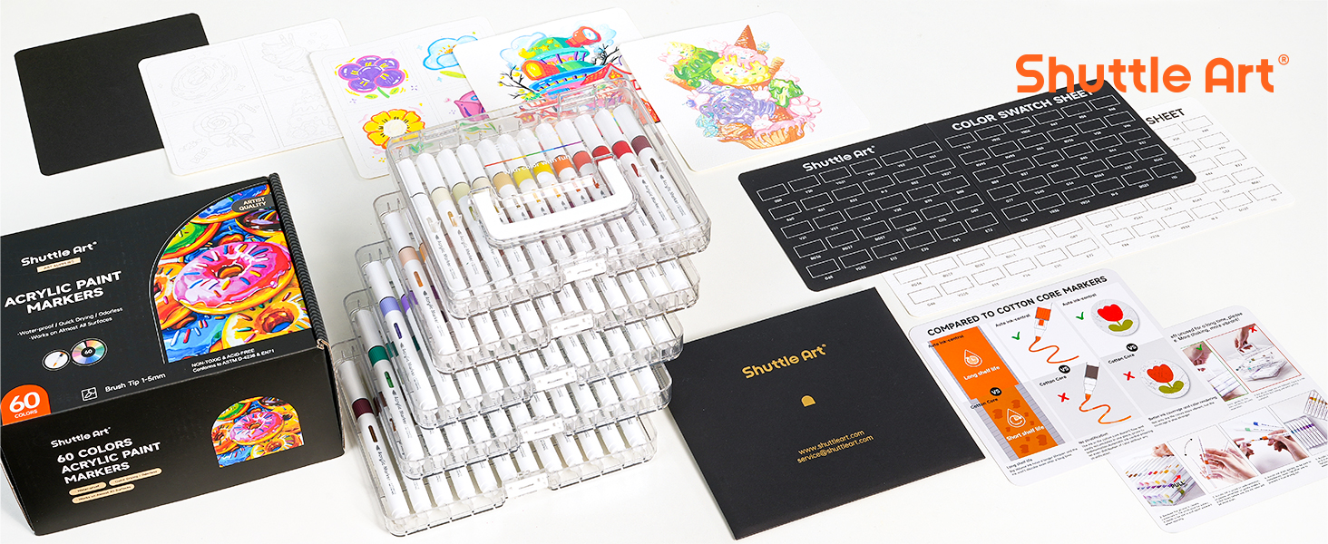 Shuttle Art 60 Colors Brush Tip Automatic Ink Control Acrylic Paint Markers