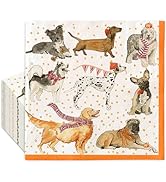 FYSUIMU 100Pcs Fall Dogs Paper Napkins Pumpkin Dog Luncheon Napkin Disposable Dinner Dessert Napk...