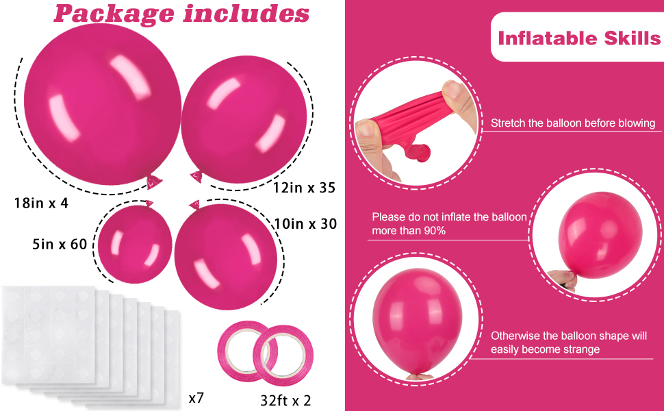 RUBFAC 129pcs Hot Pink Balloons Latex Balloons Different