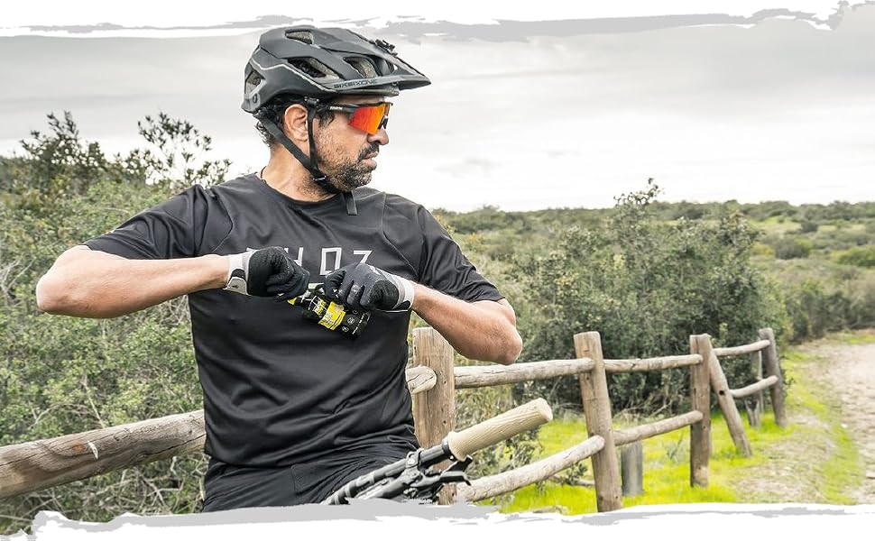 He is riding a bicycle and using lemon meringue flavored mana gel