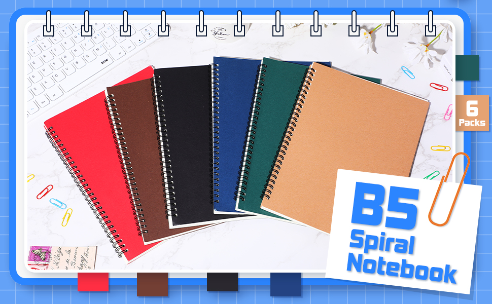 6 Pack B5 Spiral Notebook Ruled Spiral Journal Lined Paper