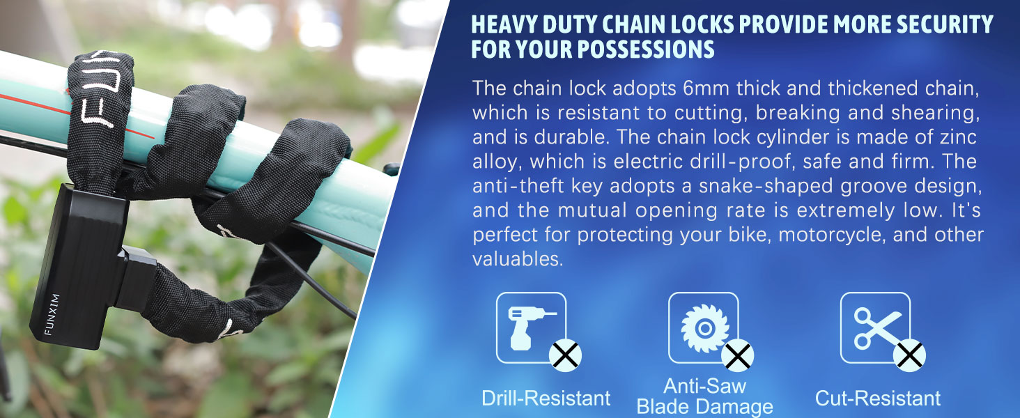 Bike Chain Lock Heavy Duty Bike Lock Anti Theft Bicycle Chain Lock 6MM