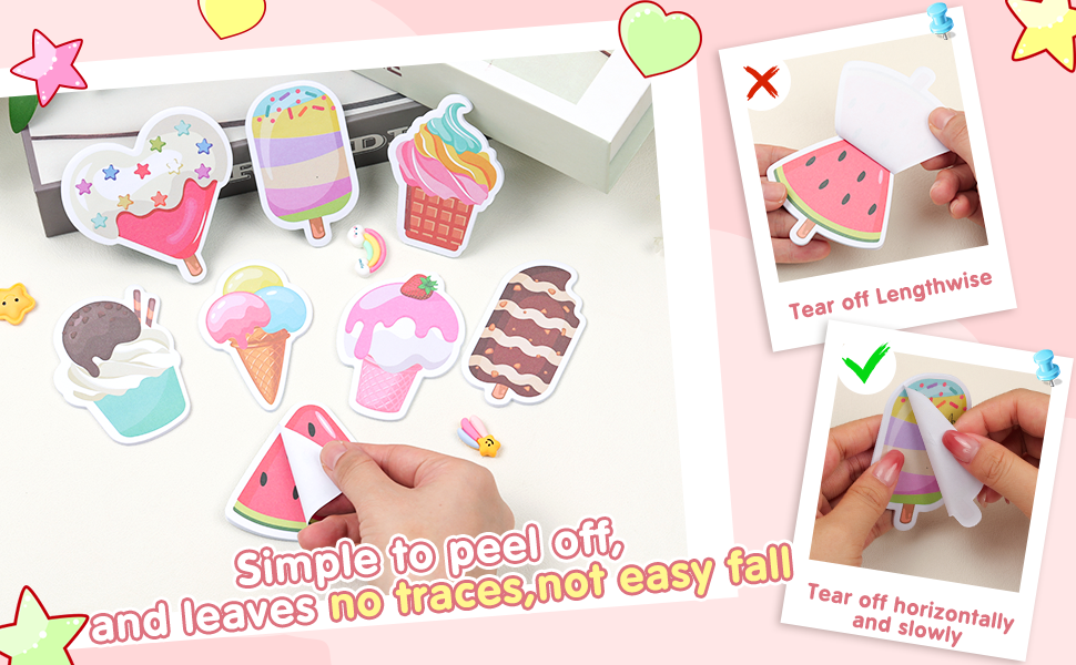 32 Pack Ice Cream Sticky Notes Summer Fruit Sticky Notepad