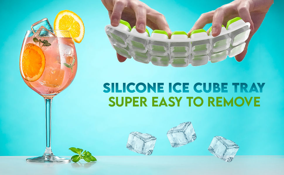 TORGENN Lot de 4 Bacs à Glaçons avec Couvercle - Silicone facile à démouler - Certifié LFGB - Sans BPA - Bleu/Vert - 56 moules à glaçons - Whisky, cocktail, glaces, congélateur, boissons - Bébé bac à glaçons super facile à démouler profitez d'un instant de fraîcheur avec vos amis