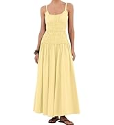 GRMLRPT Women Spaghetti Strap Maxi Dress Sleeveless Scoop Neck Smocked Ruffle Tiered Elastic Long...