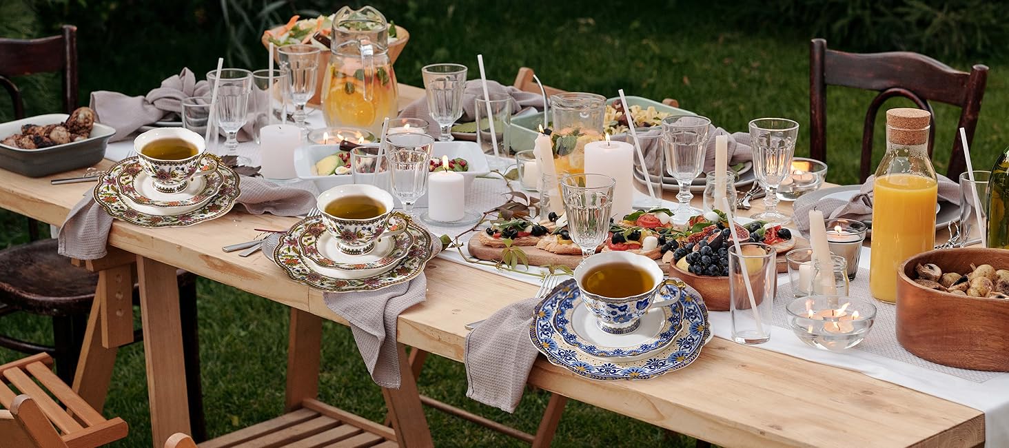 ACMLIFE Bone China Dinnerware Set for 4, 12Piece Vintage