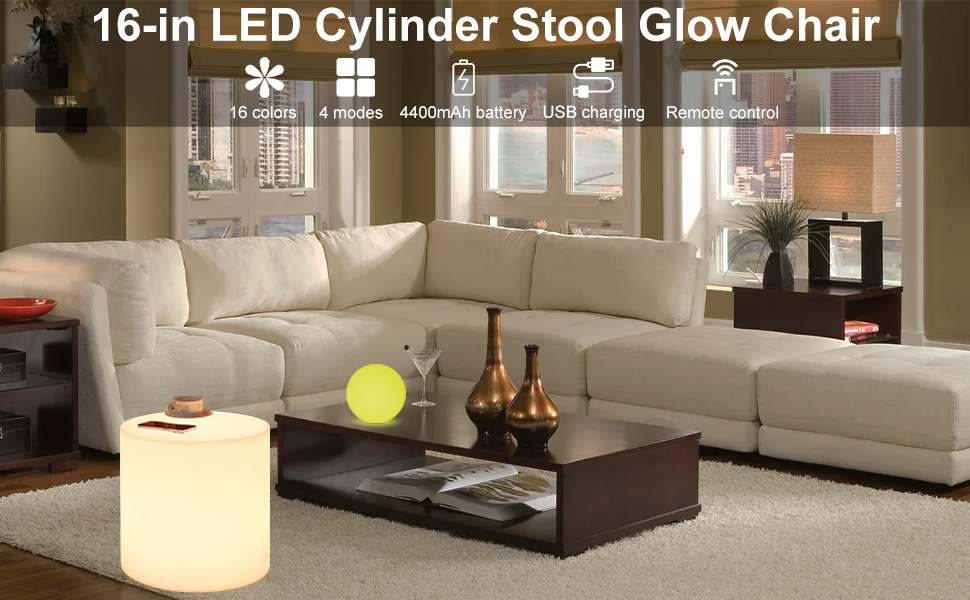 BALMOST 16-inch LED Cylinder Stool Glow Chair will create a welcoming ambience for you to enjoy!