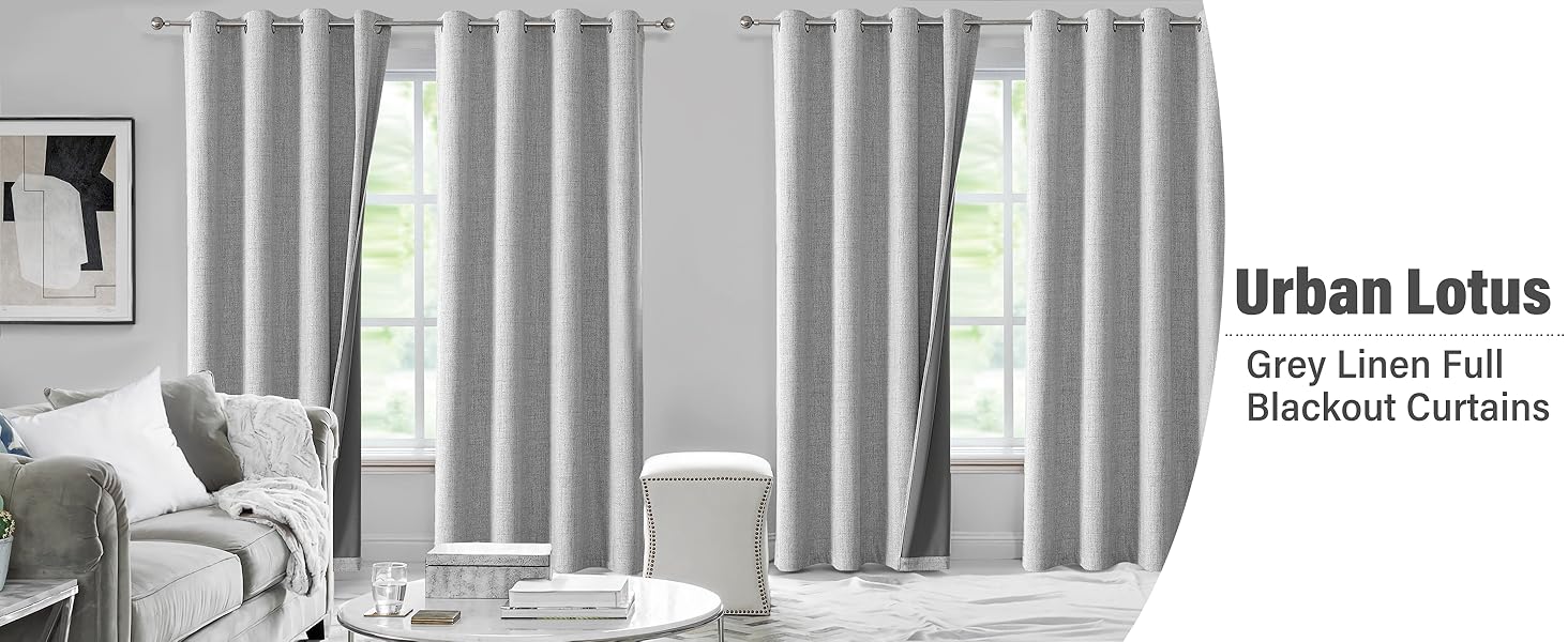 Grey Linen Full Blackout Curtain
