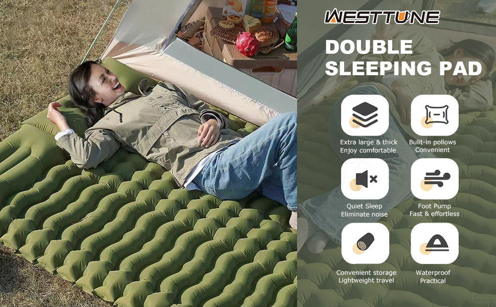 WEST TUNE Ultralight Camping Mattress 2 Person with Pillow